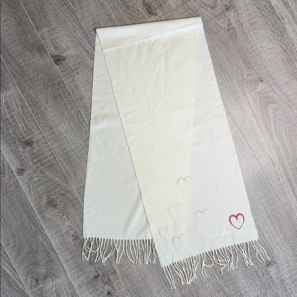 MOSCHINO Women’s Cream Wool Scarf with Heart Design